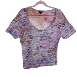 Dunia 100% Cotton Watercolor Print Textured Short Sleeve Scoop Neck T-Shirt XL